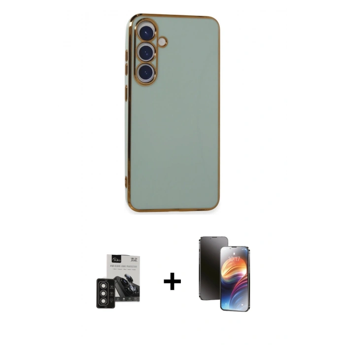 MARSİLYAN™- Galaxy S24 Kılıf Yankı Serisi - Siyah 3D Antistatik Mat Seramik Nano Ekran Koruyucu + PVD Metal Kamera Lens - TNGI