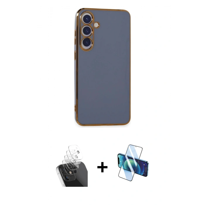 MARSİLYAN™- Galaxy S24 Kılıf Yankı Serisi - Siyah 3D Antistatik Seramik Nano Ekran Koruyucu + Kamera Lens Koruma Cam - SF