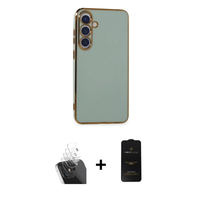 MARSİLYAN™- Galaxy S24 Kılıf Yankı Serisi - Siyah 6D Antistatik Mat Seramik Hayalet Nano Ekran Koruyucu + Kamera Lens Koruma Cam - SF