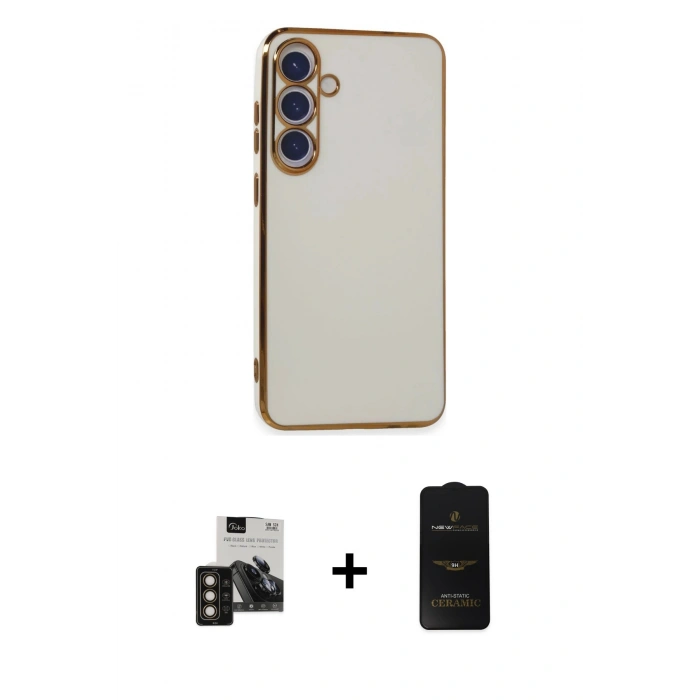 MARSİLYAN™- Galaxy S24 Kılıf Yankı Serisi - Siyah 6D Antistatik Mat Seramik Hayalet Nano Ekran Koruyucu + PVD Metal Kamera Lens - GD