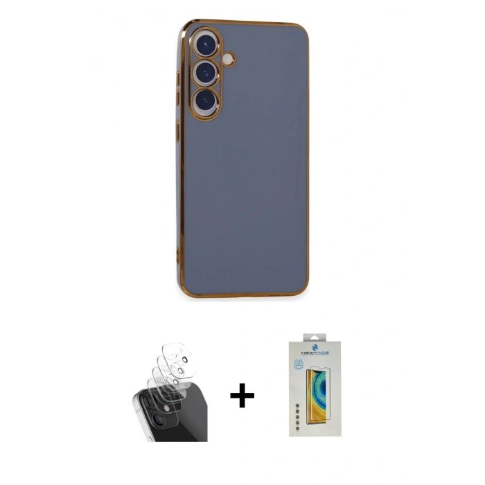 MARSİLYAN™- Galaxy S24 Kılıf Yankı Serisi - Siyah Polymer Nano Ekran Koruyucu + Kamera Lens Koruma Cam - SF