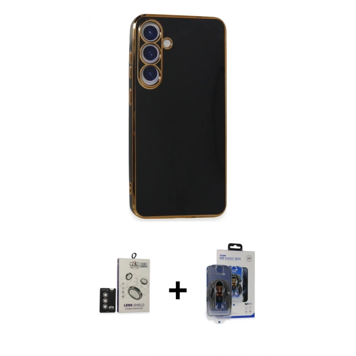 MARSİLYAN™- Galaxy S24 Kılıf Yankı Serisi - Siyah Vanessa Magic Cam + Bilvis Titan Kamera Lens - DNMR