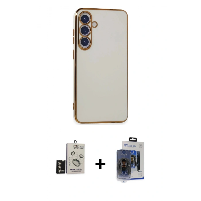 MARSİLYAN™- Galaxy S24 Kılıf Yankı Serisi - Siyah Vanessa Magic Cam + Gold Bilvis Titan Kamera Lens