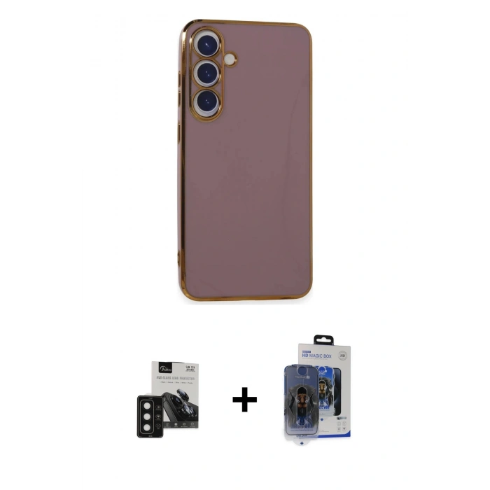 MARSİLYAN™- Galaxy S24 Kılıf Yankı Serisi - Siyah Vanessa Magic Cam + PVD Metal Kamera Lens - SH