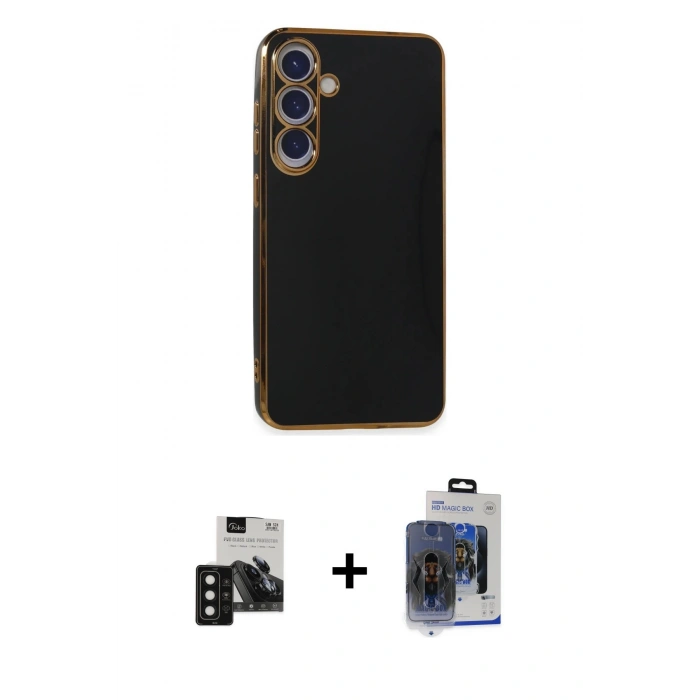 MARSİLYAN™- Galaxy S24 Kılıf Yankı Serisi - Siyah Vanessa Magic Cam + PVD Metal Kamera Lens - SH