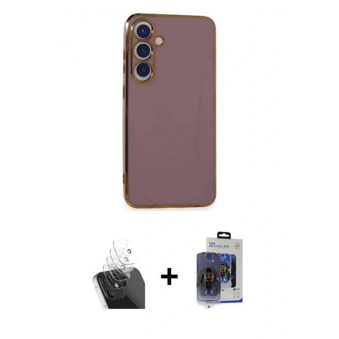 MARSİLYAN™- Galaxy S24 Kılıf Yankı Serisi - Siyah Vanessa Magic Cam + Şeffaf Kamera Lens Koruma Cam