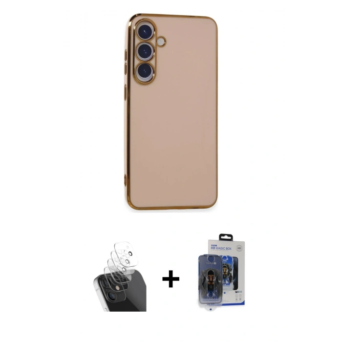 MARSİLYAN™- Galaxy S24 Kılıf Yankı Serisi - Siyah Vanessa Magic Cam + Şeffaf Kamera Lens Koruma Cam