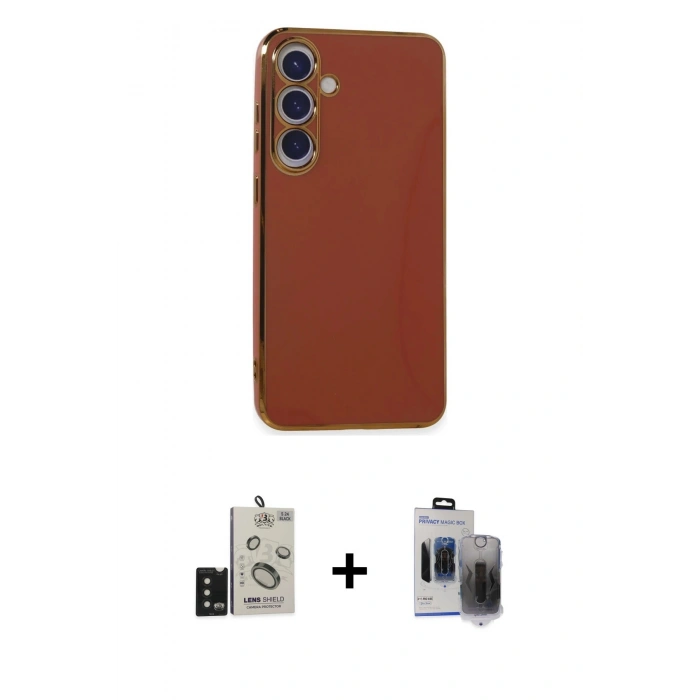 MARSİLYAN™- Galaxy S24 Kılıf Yankı Serisi - Siyah Vanessa Magic Hayalet Cam + Bilvis Titan Kamera Lens - SH
