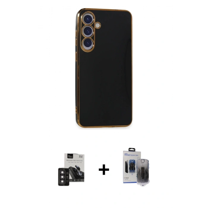 MARSİLYAN™- Galaxy S24 Kılıf Yankı Serisi - Siyah Vanessa Magic Hayalet Cam + PVD Metal Kamera Lens - DNMR