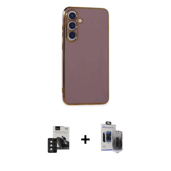 MARSİLYAN™- Galaxy S24 Kılıf Yankı Serisi - Siyah Vanessa Magic Hayalet Cam + PVD Metal Kamera Lens - DNMR