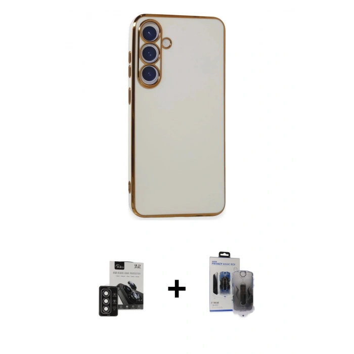 MARSİLYAN™- Galaxy S24 Kılıf Yankı Serisi - Siyah Vanessa Magic Hayalet Cam + PVD Metal Kamera Lens - DNMR