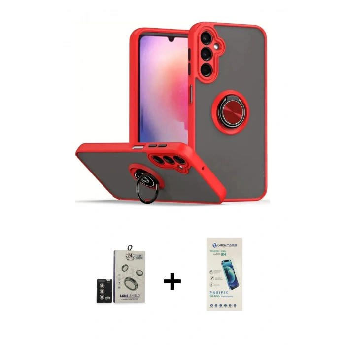 MARSİLYAN™- Galaxy S24 Kılıf Yörünge Çizgi - Şeffaf Pasifik Cam Ekran Koruyucu + Bilvis Titan Kamera Lens - DNMR