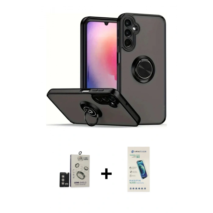 MARSİLYAN™- Galaxy S24 Kılıf Yörünge Çizgi - Şeffaf Pasifik Cam Ekran Koruyucu + Bilvis Titan Kamera Lens - DNMR