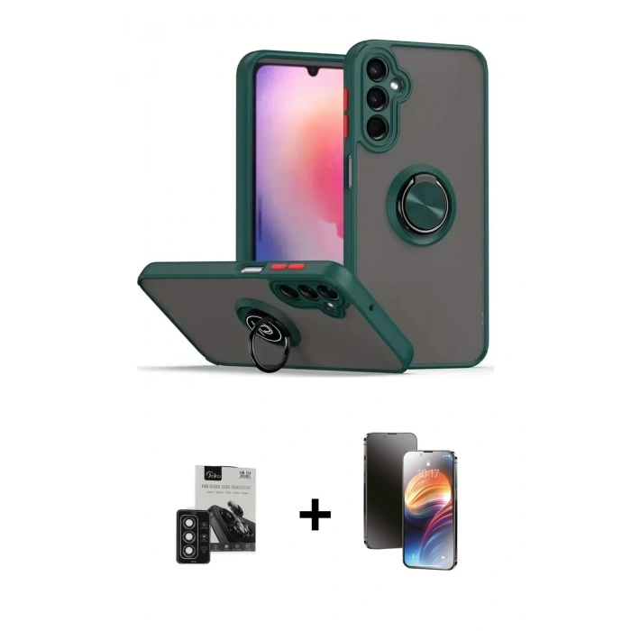 MARSİLYAN™- Galaxy S24 Kılıf Yörünge Çizgi - Siyah 3D Antistatik Mat Seramik Nano Ekran Koruyucu + PVD Metal Kamera Lens - DNMR