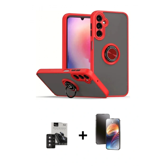 MARSİLYAN™- Galaxy S24 Kılıf Yörünge Çizgi - Siyah 3D Antistatik Mat Seramik Nano Ekran Koruyucu + PVD Metal Kamera Lens - DNMR