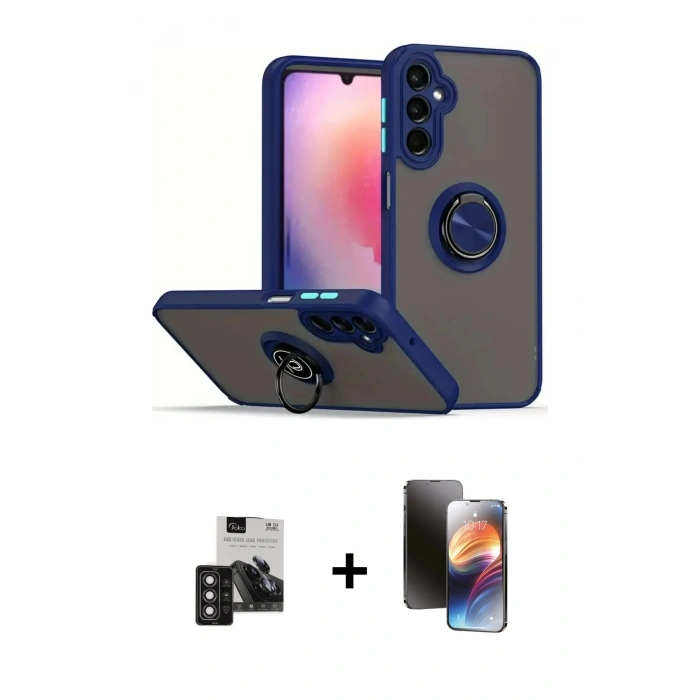 MARSİLYAN™- Galaxy S24 Kılıf Yörünge Çizgi - Siyah 3D Antistatik Mat Seramik Nano Ekran Koruyucu + PVD Metal Kamera Lens - DNMR