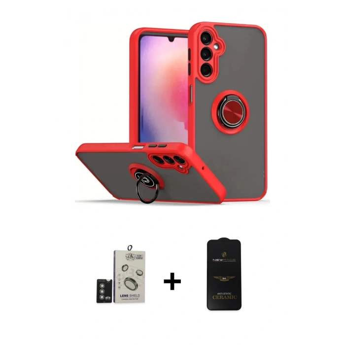 MARSİLYAN™- Galaxy S24 Kılıf Yörünge Çizgi - Siyah 6D Antistatik Mat Seramik Hayalet Nano Ekran Koruyucu + Bilvis Titan Kamera Lens - DNMR