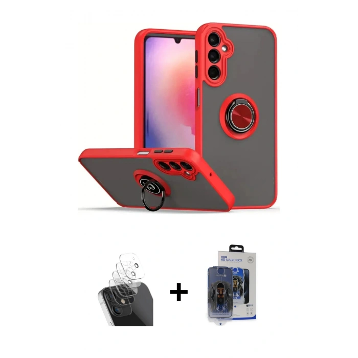 MARSİLYAN™- Galaxy S24 Kılıf Yörünge Çizgi - Siyah Vanessa Magic Cam + Şeffaf Kamera Lens Koruma Cam