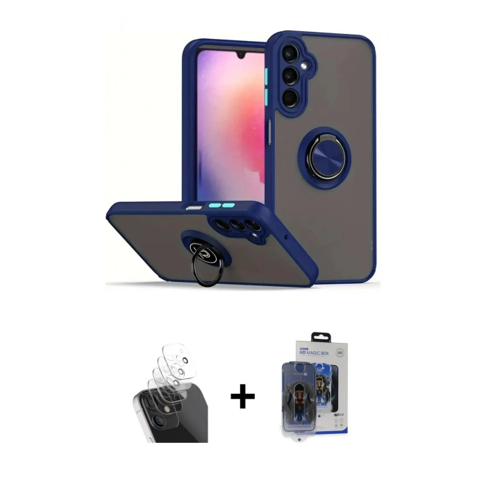 MARSİLYAN™- Galaxy S24 Kılıf Yörünge Çizgi - Siyah Vanessa Magic Cam + Şeffaf Kamera Lens Koruma Cam