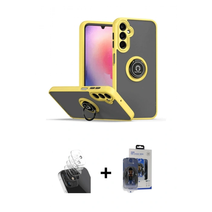 MARSİLYAN™- Galaxy S24 Kılıf Yörünge Çizgi - Siyah Vanessa Magic Cam + Şeffaf Kamera Lens Koruma Cam