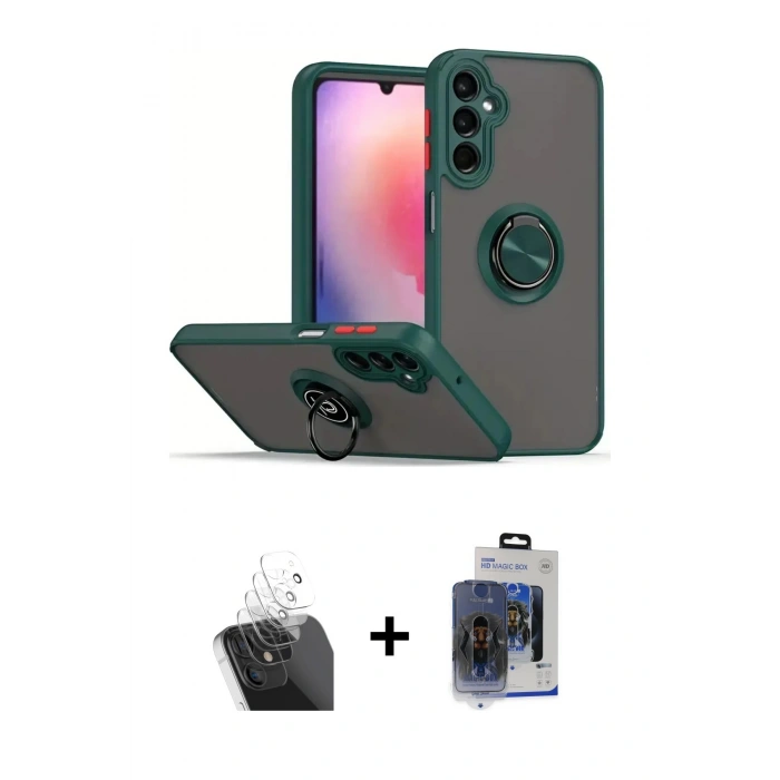 MARSİLYAN™- Galaxy S24 Kılıf Yörünge Çizgi - Siyah Vanessa Magic Cam + Şeffaf Kamera Lens Koruma Cam