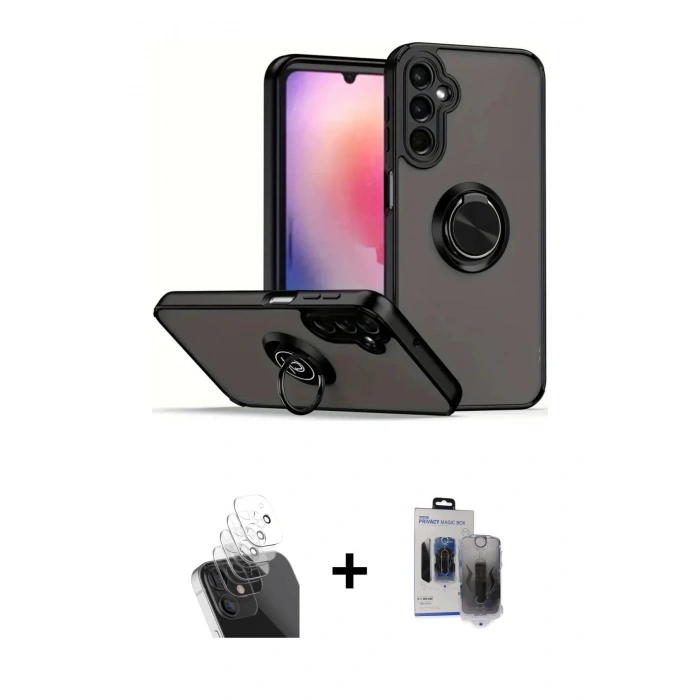MARSİLYAN™- Galaxy S24 Kılıf Yörünge Çizgi - Siyah Vanessa Magic Hayalet Cam + Kamera Lens Koruma Cam - SF