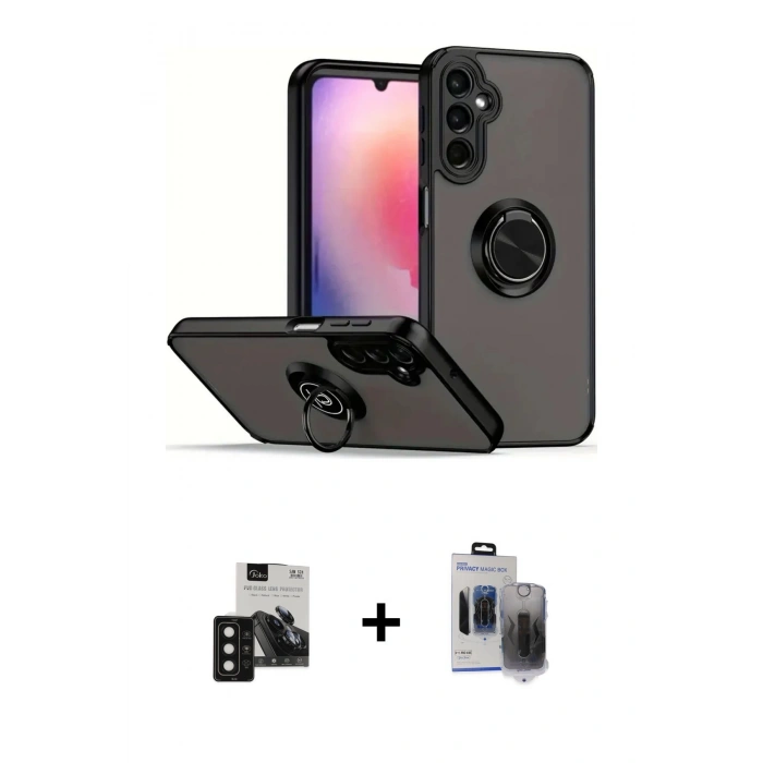 MARSİLYAN™- Galaxy S24 Kılıf Yörünge Çizgi - Siyah Vanessa Magic Hayalet Cam + PVD Metal Kamera Lens - SH