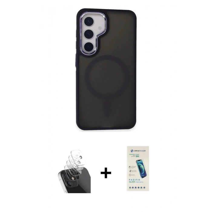 MARSİLYAN™- Galaxy S24 Kılıf Yörünge Klasik - Şeffaf Pasifik Cam Ekran Koruyucu + Kamera Lens Koruma Cam - SF