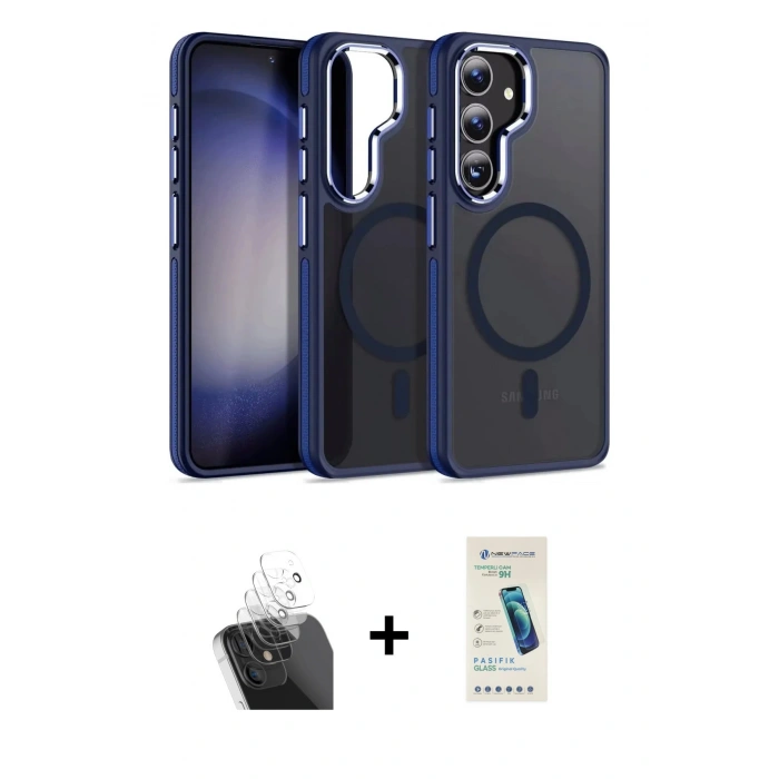 MARSİLYAN™- Galaxy S24 Kılıf Yörünge Klasik - Şeffaf Pasifik Cam Ekran Koruyucu + Kamera Lens Koruma Cam - SF