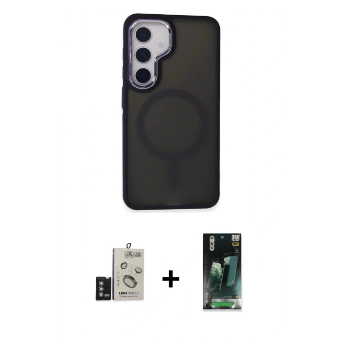 MARSİLYAN™- Galaxy S24 Kılıf Yörünge Klasik - Siyah 360 Mat Full Body Arka Koruyucu + Bilvis Titan Kamera Lens - DNMR