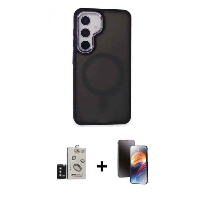MARSİLYAN™- Galaxy S24 Kılıf Yörünge Klasik - Siyah 3D Antistatik Mat Seramik Nano Ekran Koruyucu + Bilvis Titan Kamera Lens - TMGI