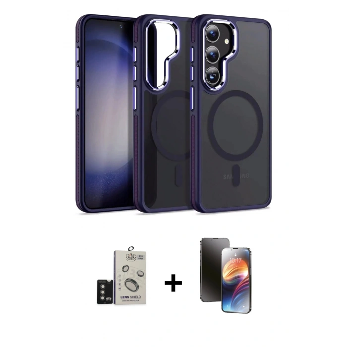 MARSİLYAN™- Galaxy S24 Kılıf Yörünge Klasik - Siyah 3D Antistatik Mat Seramik Nano Ekran Koruyucu + Bilvis Titan Kamera Lens - TMGI