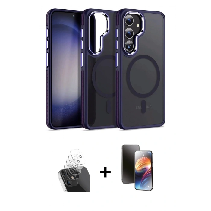 MARSİLYAN™- Galaxy S24 Kılıf Yörünge Klasik - Siyah 3D Antistatik Mat Seramik Nano Ekran Koruyucu + Kamera Lens Koruma Cam - SF