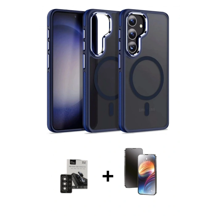 MARSİLYAN™- Galaxy S24 Kılıf Yörünge Klasik - Siyah 3D Antistatik Mat Seramik Nano Ekran Koruyucu + PVD Metal Kamera Lens - TNGI