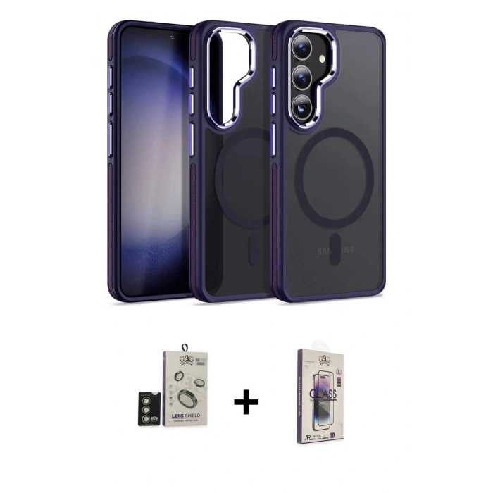 MARSİLYAN™- Galaxy S24 Kılıf Yörünge Klasik - Siyah Bilvis 3D Cam Ekran Koruyucu + Bilvis Titan Kamera Lens - GD