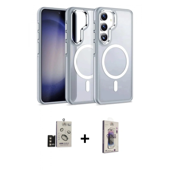 MARSİLYAN™- Galaxy S24 Kılıf Yörünge Klasik - Siyah Bilvis 3D Cam Ekran Koruyucu + Bilvis Titan Kamera Lens - GD