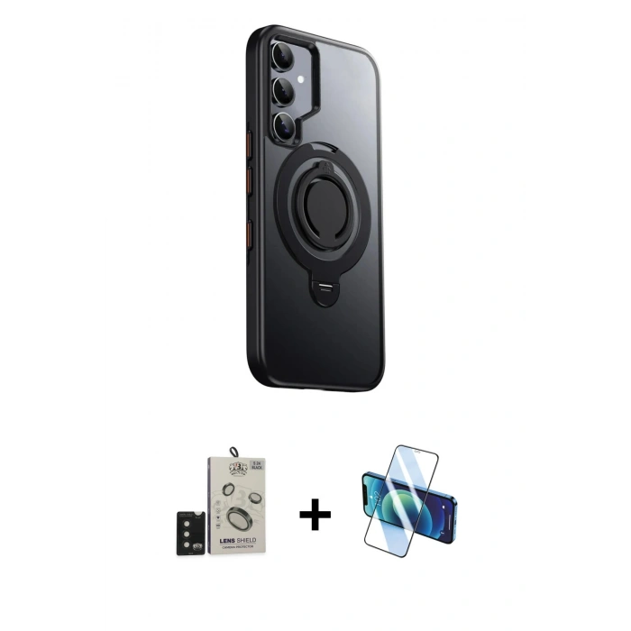MARSİLYAN™- Galaxy S24 Kılıf Zirve Çizgi Prime - Siyah 3D Antistatik Cam Ekran Koruyucu + Bilvis Titan Kamera Lens - SH