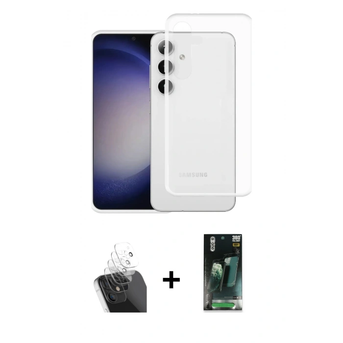 MARSİLYAN™- Galaxy S24 Kılıf Zirve Doku - Şeffaf 360 Full Body Arka Koruyucu + Kamera Lens Koruma Cam - SF