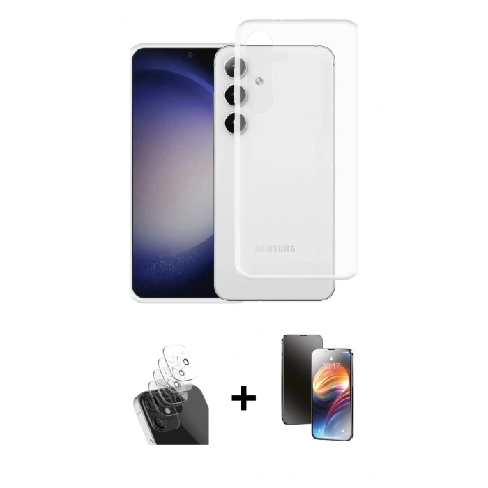 MARSİLYAN™- Galaxy S24 Kılıf Zirve Doku - Siyah 3D Antistatik Mat Seramik Nano Ekran Koruyucu + Kamera Lens Koruma Cam - SF