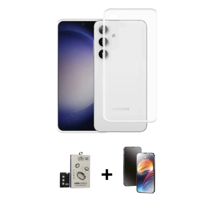 MARSİLYAN™- Galaxy S24 Kılıf Zirve Doku - Siyah 3D Antistatik Mat Seramik Nano Ekran Koruyucu + Bilvis Titan Kamera Lens - TMGI