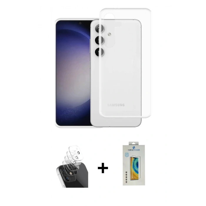 MARSİLYAN™- Galaxy S24 Kılıf Zirve Doku - Siyah Polymer Nano Ekran Koruyucu + Kamera Lens Koruma Cam - SF
