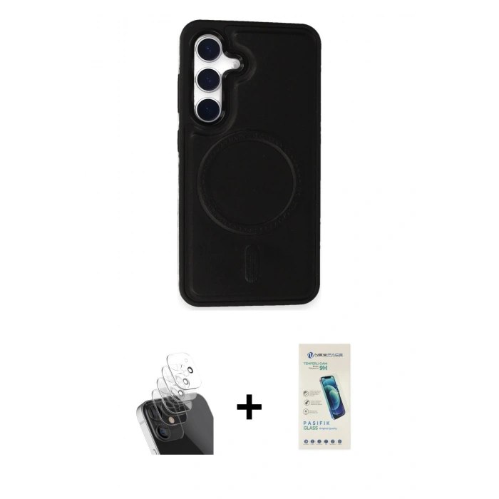 MARSİLYAN™- Galaxy S24 Kılıf Zirve Işık Serisi - Şeffaf Pasifik Cam Ekran Koruyucu + Kamera Lens Koruma Cam - SF