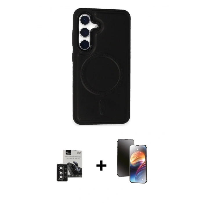 MARSİLYAN™- Galaxy S24 Kılıf Zirve Işık Serisi - Siyah 3D Antistatik Mat Seramik Nano Ekran Koruyucu + PVD Metal Kamera Lens - DNMR