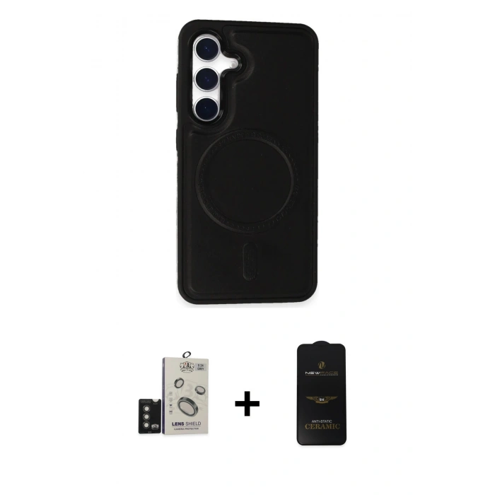 MARSİLYAN™- Galaxy S24 Kılıf Zirve Işık Serisi - Siyah 6D Antistatik Mat Seramik Hayalet Nano Ekran Koruyucu + Bilvis Titan Kamera Lens - TMGI