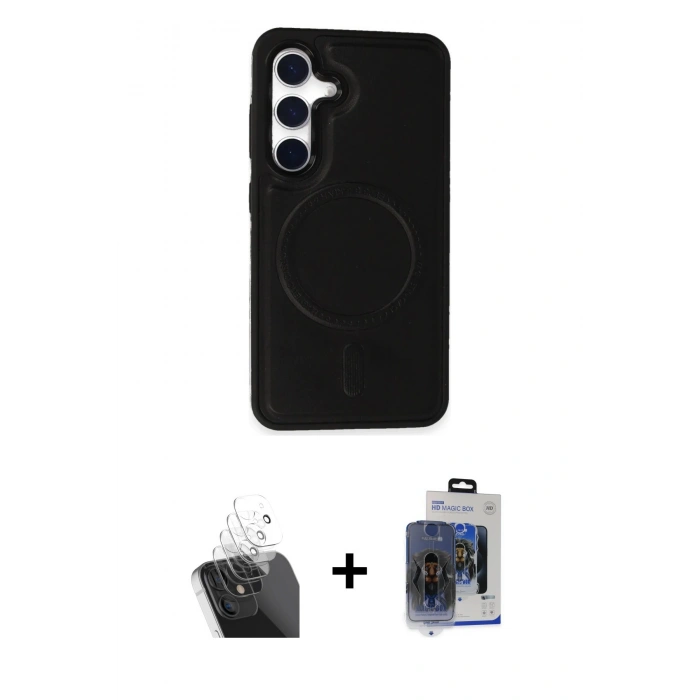 MARSİLYAN™- Galaxy S24 Kılıf Zirve Işık Serisi - Siyah Vanessa Magic Cam + Kamera Lens Koruma Cam - SF