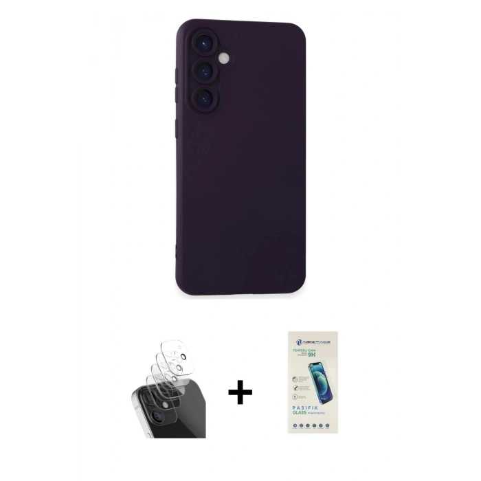 MARSİLYAN™- Galaxy S24 Plus Kılıf Ahenk Serisi - Şeffaf Pasifik Cam Ekran Koruyucu + Kamera Lens Koruma Cam - SF