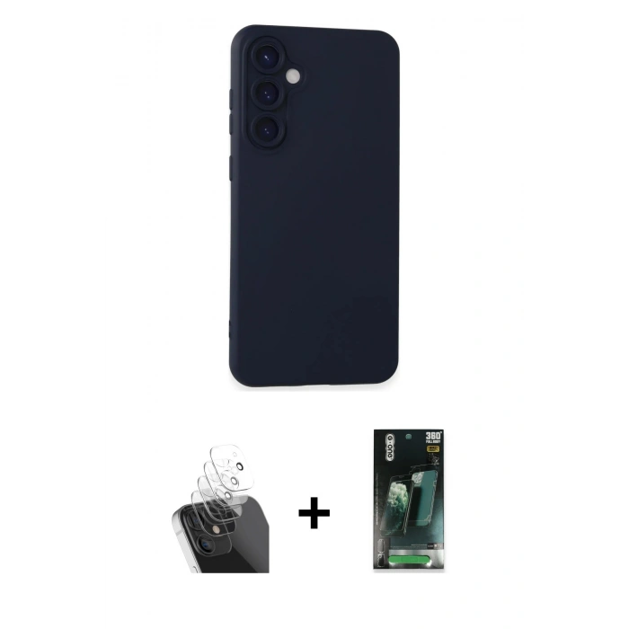 MARSİLYAN™- Galaxy S24 Plus Kılıf Ahenk Serisi - Siyah 360 Mat Full Body Arka Koruyucu + Kamera Lens Koruma Cam - SF