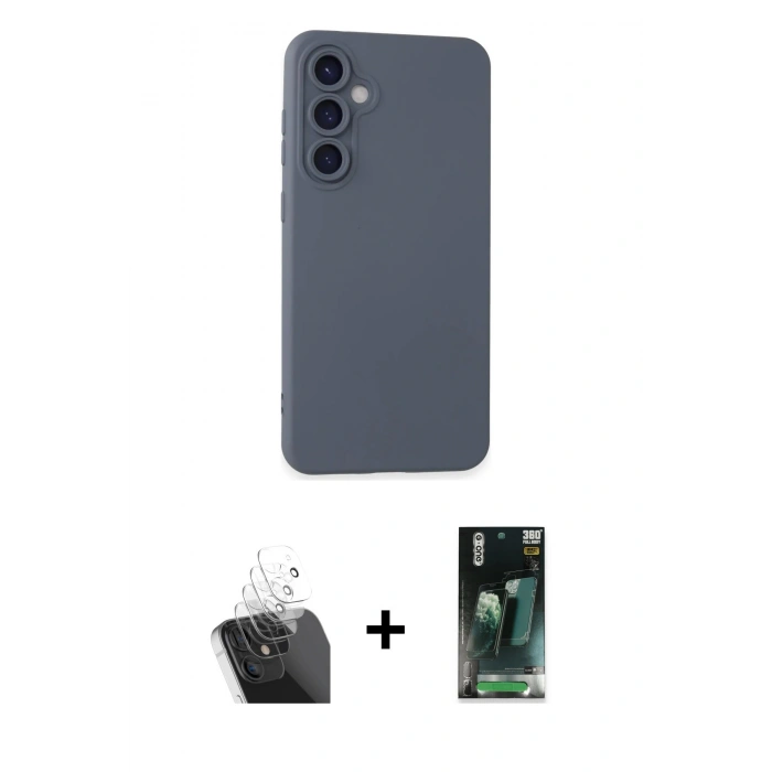 MARSİLYAN™- Galaxy S24 Plus Kılıf Ahenk Serisi - Siyah 360 Mat Full Body Arka Koruyucu + Kamera Lens Koruma Cam - SF