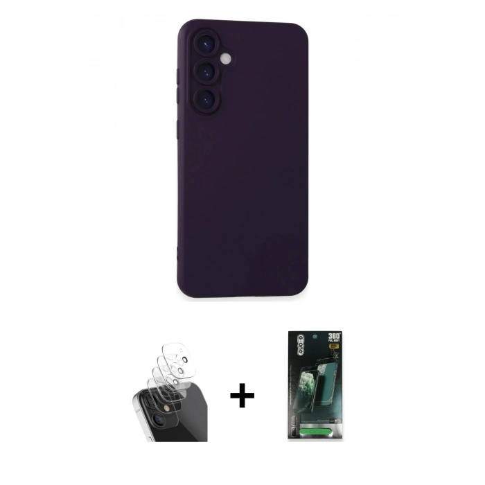 MARSİLYAN™- Galaxy S24 Plus Kılıf Ahenk Serisi - Siyah 360 Mat Full Body Arka Koruyucu + Kamera Lens Koruma Cam - SF