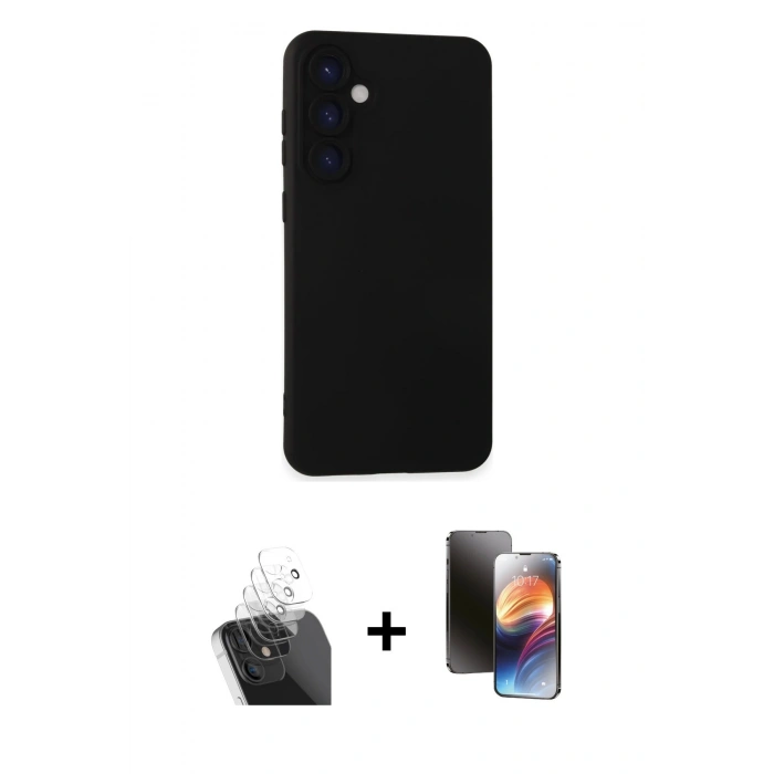 MARSİLYAN™- Galaxy S24 Plus Kılıf Ahenk Serisi - Siyah 3D Antistatik Mat Seramik Nano Ekran Koruyucu + Kamera Lens Koruma Cam - SF